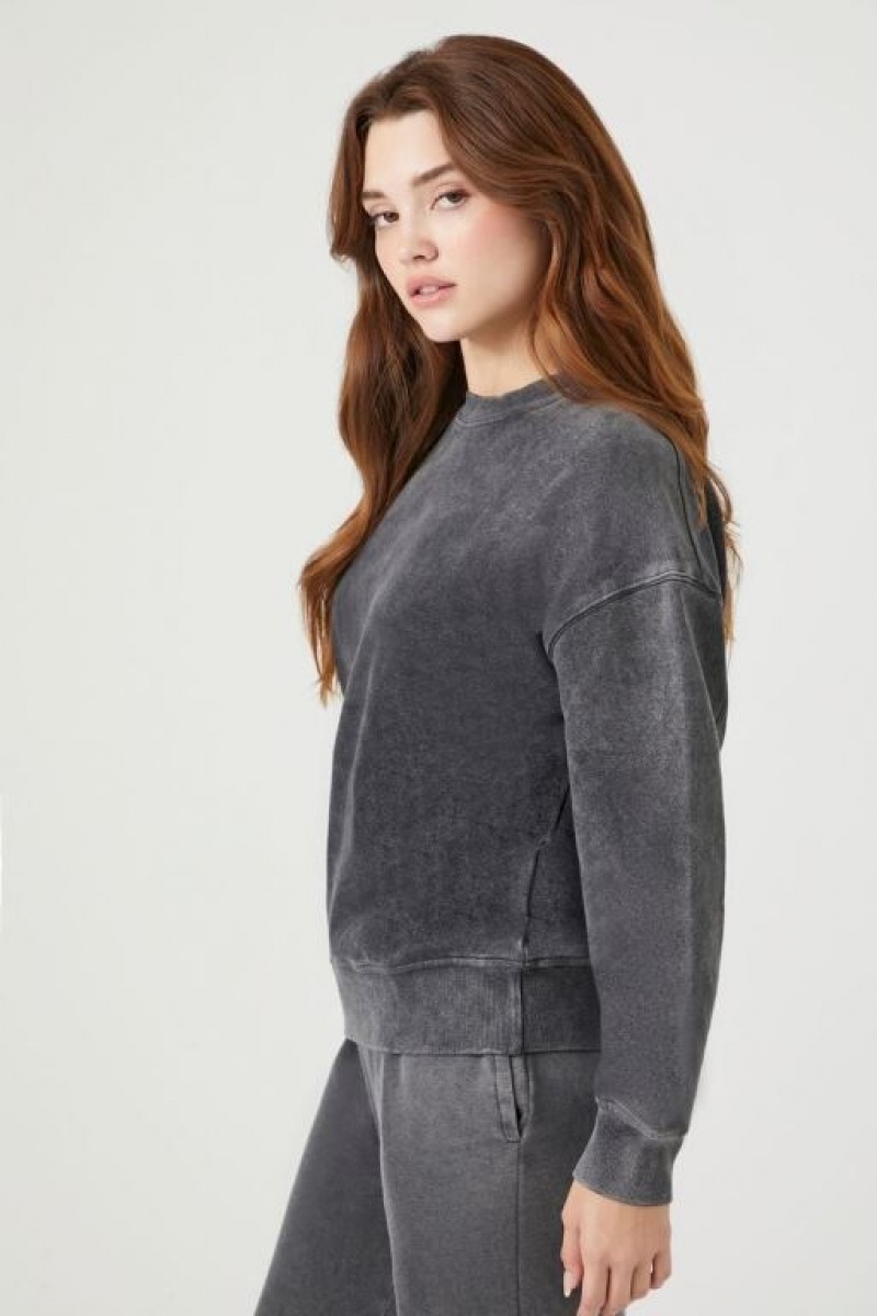 Pullover Forever 21 Mineral Wash Fleece Mujer Gris | ZH7RrYHww8w