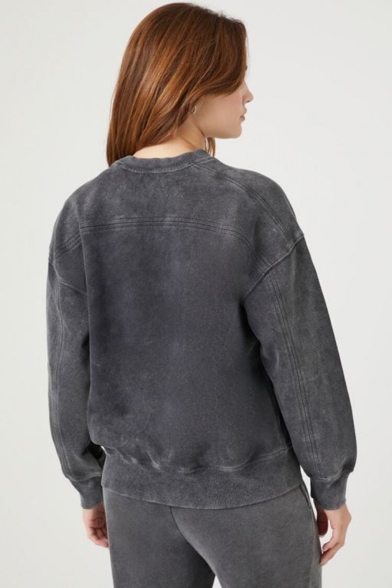 Pullover Forever 21 Mineral Wash Fleece Mujer Gris | ZH7RrYHww8w