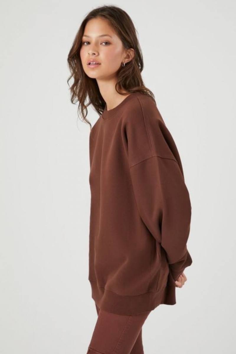 Pullover Forever 21 New York Estampadas Fleece Mujer Chocolate | IEOuzyAQ0iJ