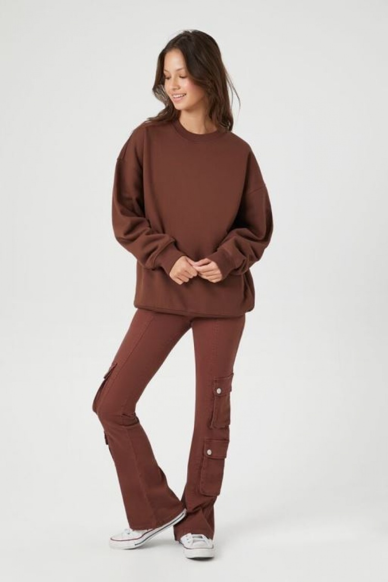 Pullover Forever 21 New York Estampadas Fleece Mujer Chocolate | IEOuzyAQ0iJ