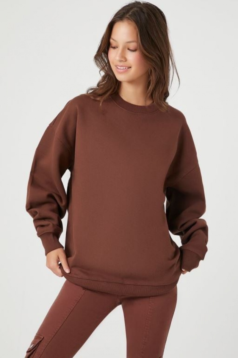 Pullover Forever 21 New York Estampadas Fleece Mujer Chocolate | IEOuzyAQ0iJ