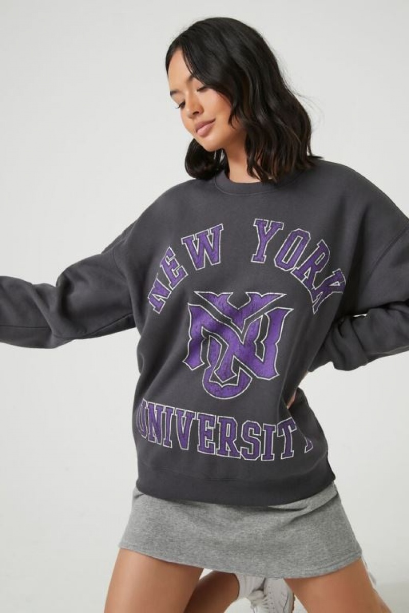 Pullover Forever 21 New York University Estampadas Mujer Negras Multicolor | V5wmdzTwKAU