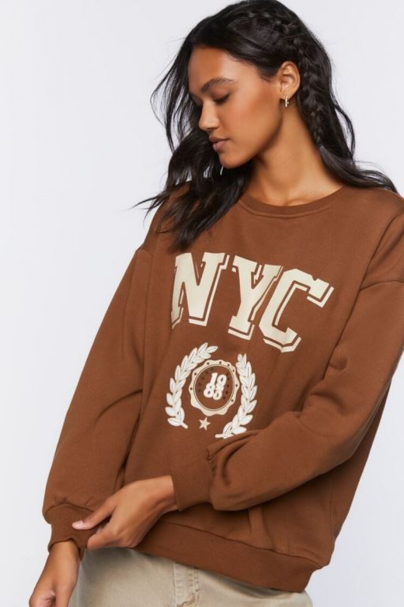 Pullover Forever 21 Nyc Estampadas Mujer Marrones Multicolor | rv7p8WNX8Hs