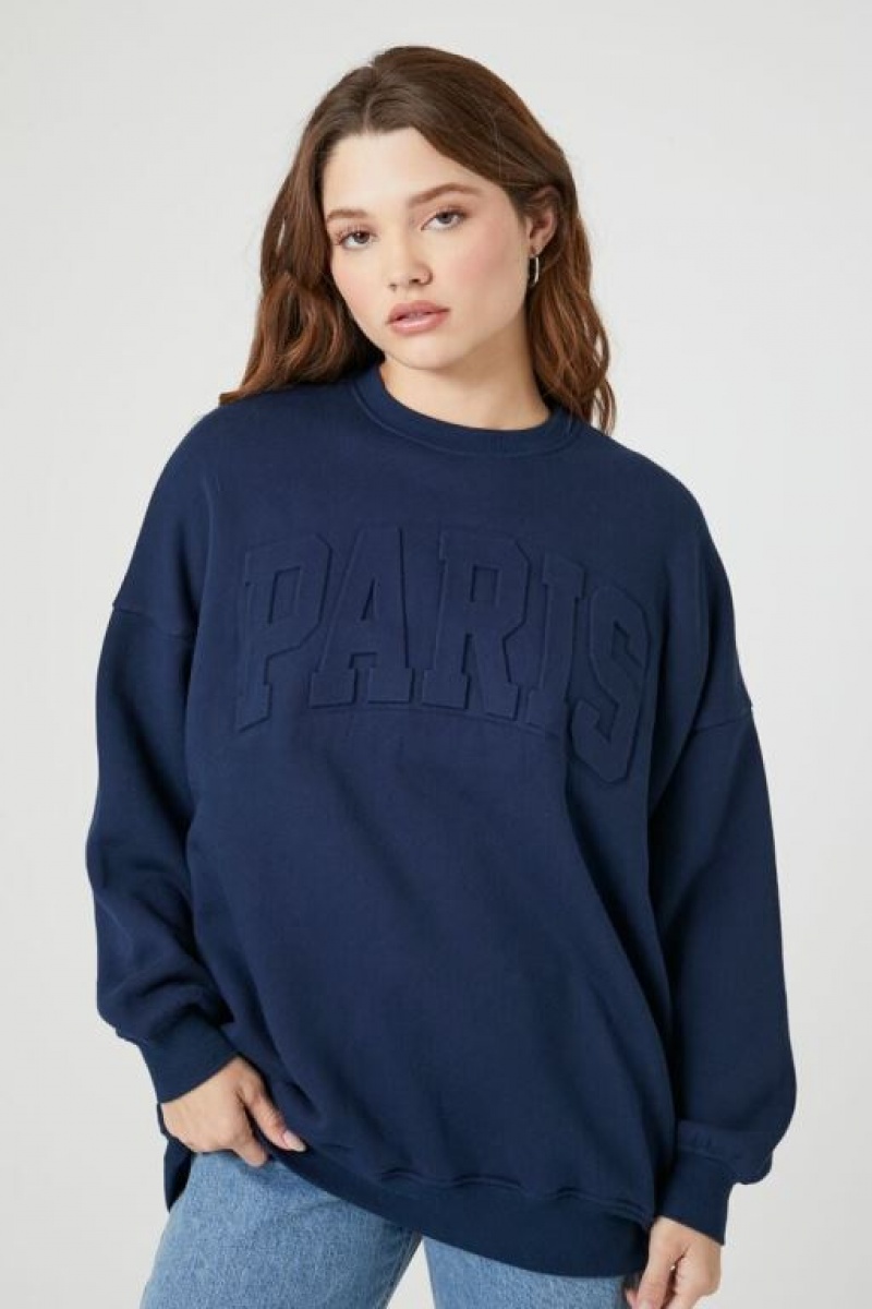 Pullover Forever 21 Paris Estampadas Mujer Azul Marino Multicolor | 3L5Uf1Shbm7