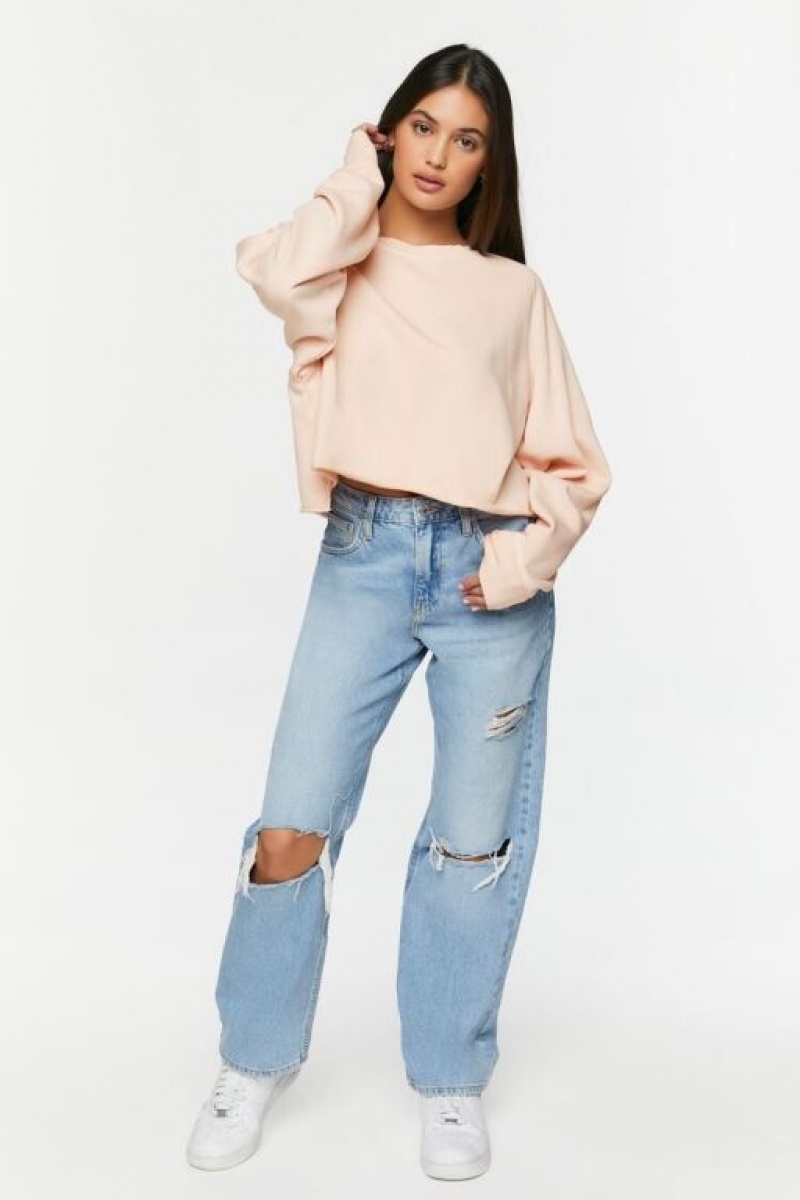 Pullover Forever 21 Raw Cut French Terry Mujer Rosas | KFGcpFzDTWA