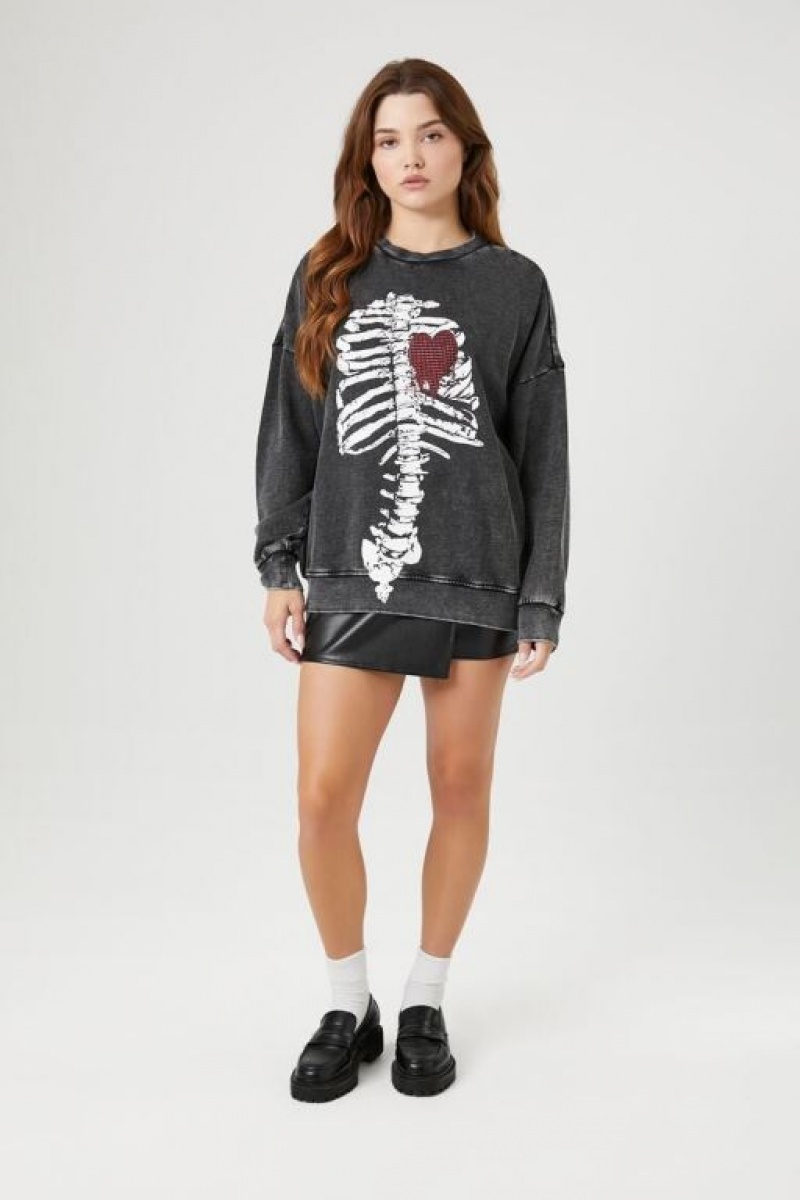 Pullover Forever 21 Rhinestone Ribcage Estampadas Mujer Gris Multicolor | dJ4CS33S636