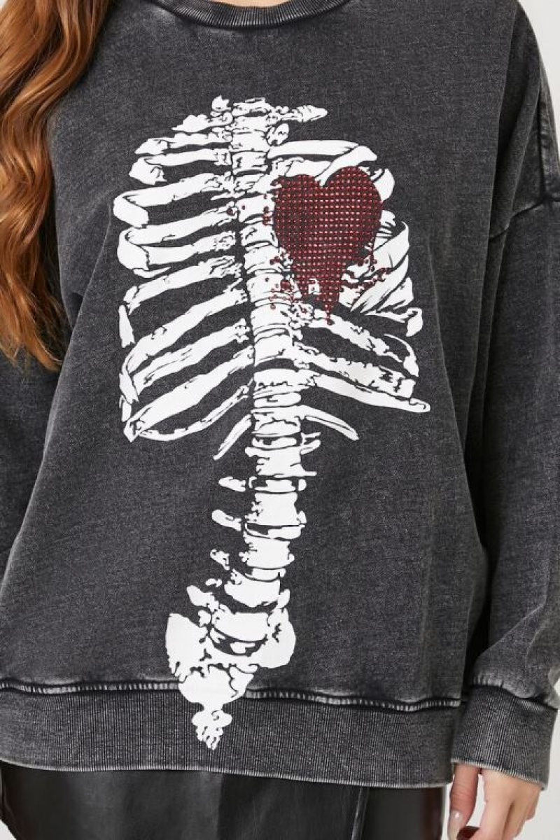 Pullover Forever 21 Rhinestone Ribcage Estampadas Mujer Gris Multicolor | dJ4CS33S636