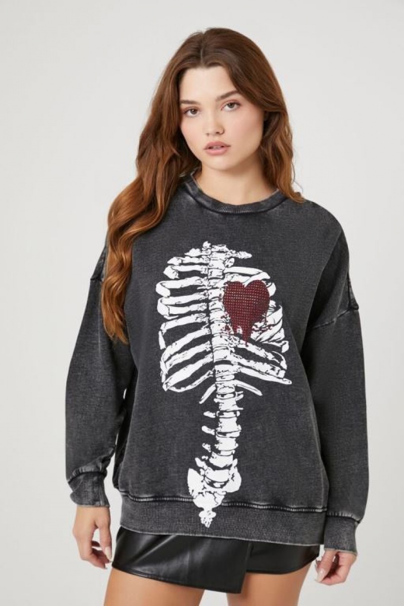 Pullover Forever 21 Rhinestone Ribcage Estampadas Mujer Gris Multicolor | dJ4CS33S636