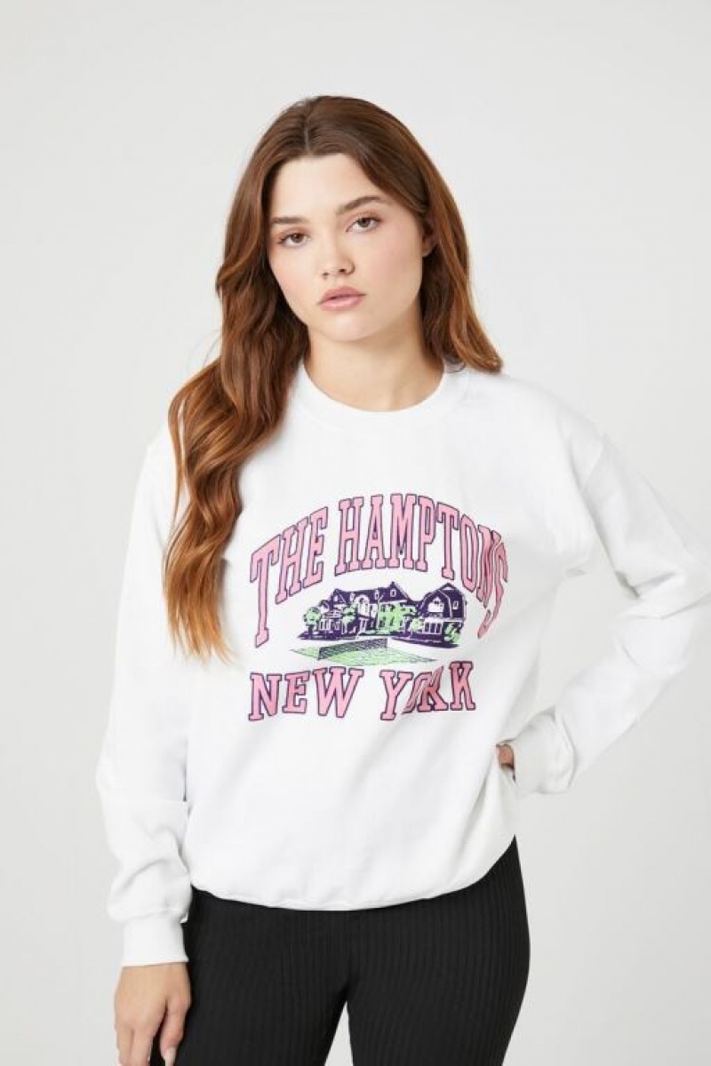 Pullover Forever 21 The Hamptons Estampadas Fleece Mujer Blancas Multicolor | hKHZON6ouNV