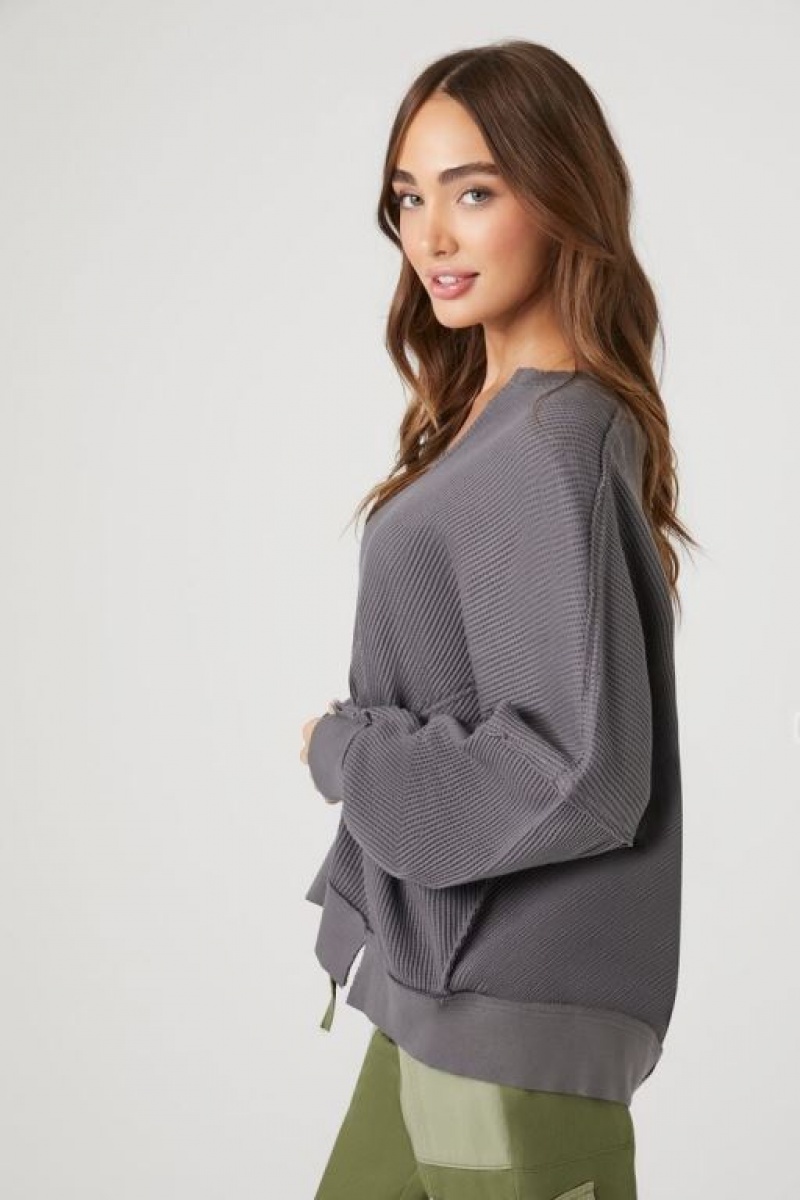 Pullover Forever 21 Thermal Acanalado Mujer Gris | sOl3KAXMyc7