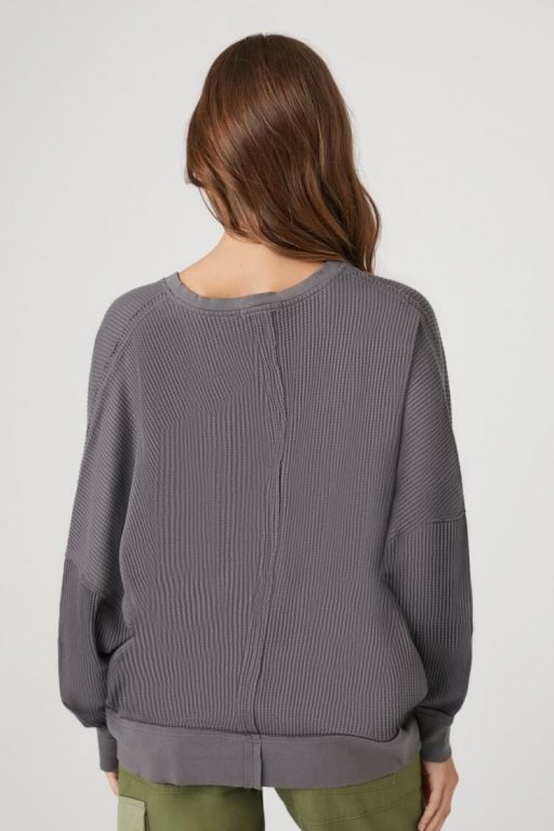 Pullover Forever 21 Thermal Acanalado Mujer Gris | sOl3KAXMyc7