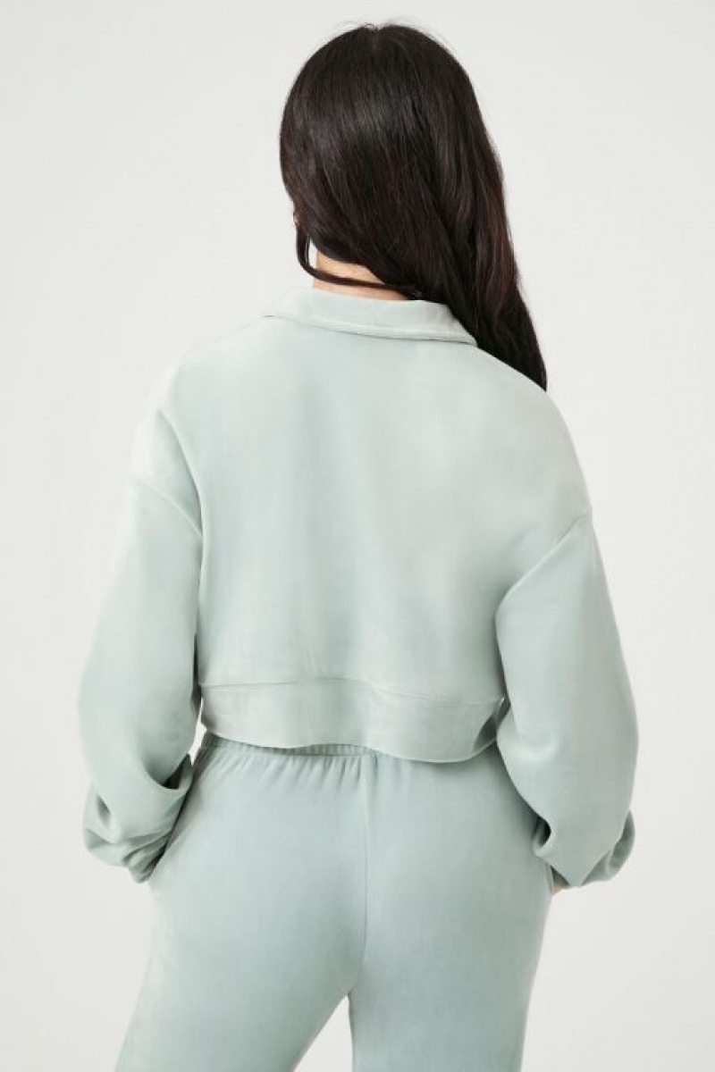 Pullover Forever 21 Velvet Half Zip Mujer Verde | LOVCHo7Xu7M