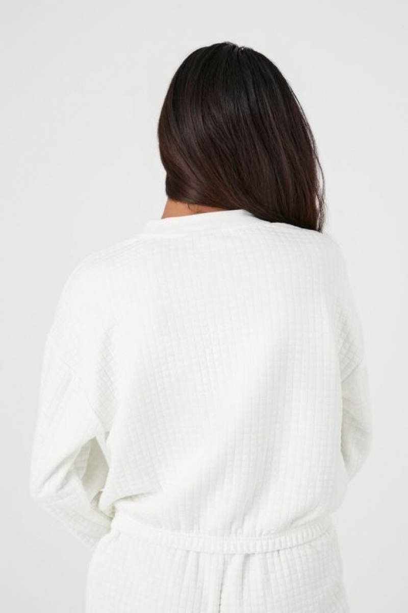 Pullover Forever 21 Waffle Knit Pocket Mujer Creme | 6JIohaSchii