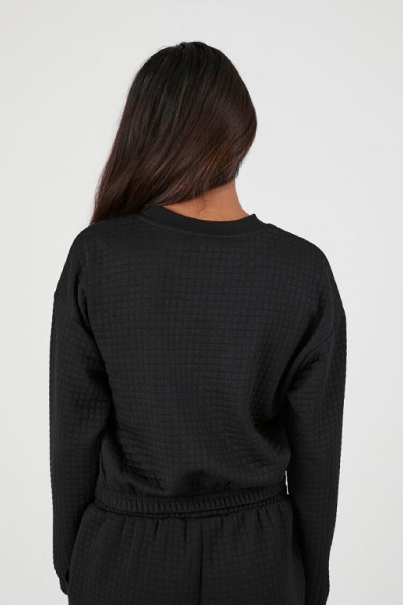 Pullover Forever 21 Waffle Knit Pocket Mujer Negras | imwwy7a4J3e