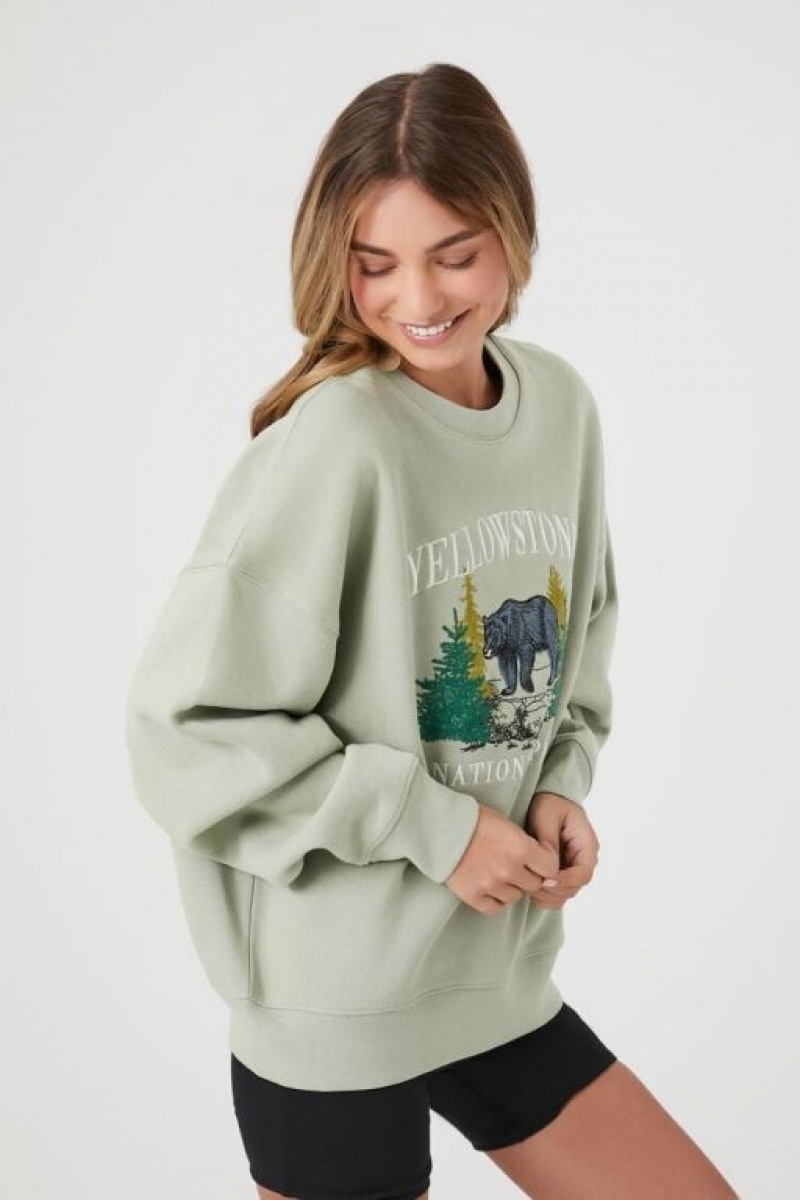 Pullover Forever 21 Yellowstone National Park Mujer Verde Oliva Multicolor | ggqTsCiVWHj