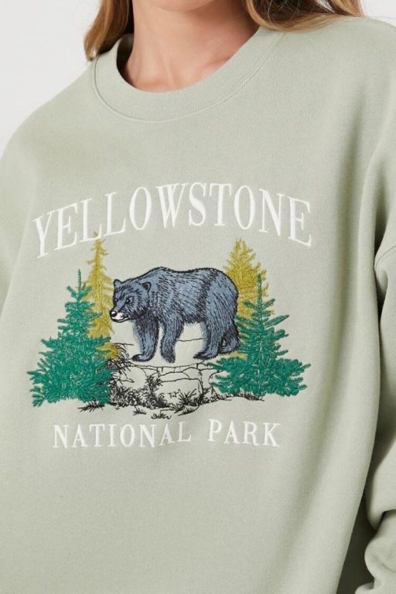 Pullover Forever 21 Yellowstone National Park Mujer Verde Oliva Multicolor | ggqTsCiVWHj