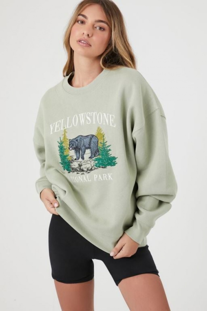 Pullover Forever 21 Yellowstone National Park Mujer Verde Oliva Multicolor | ggqTsCiVWHj