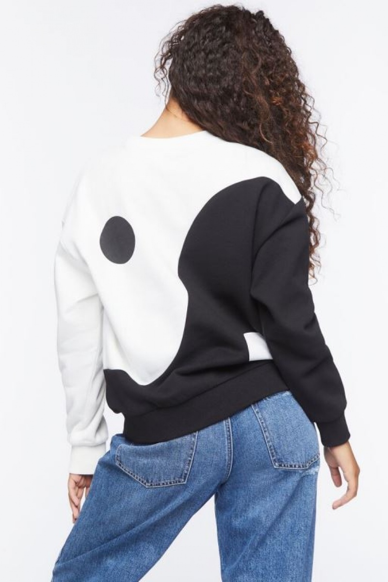 Pullover Forever 21 Yin Yang Crew Mujer Blancas Negras | x5SH7QqD1Kr