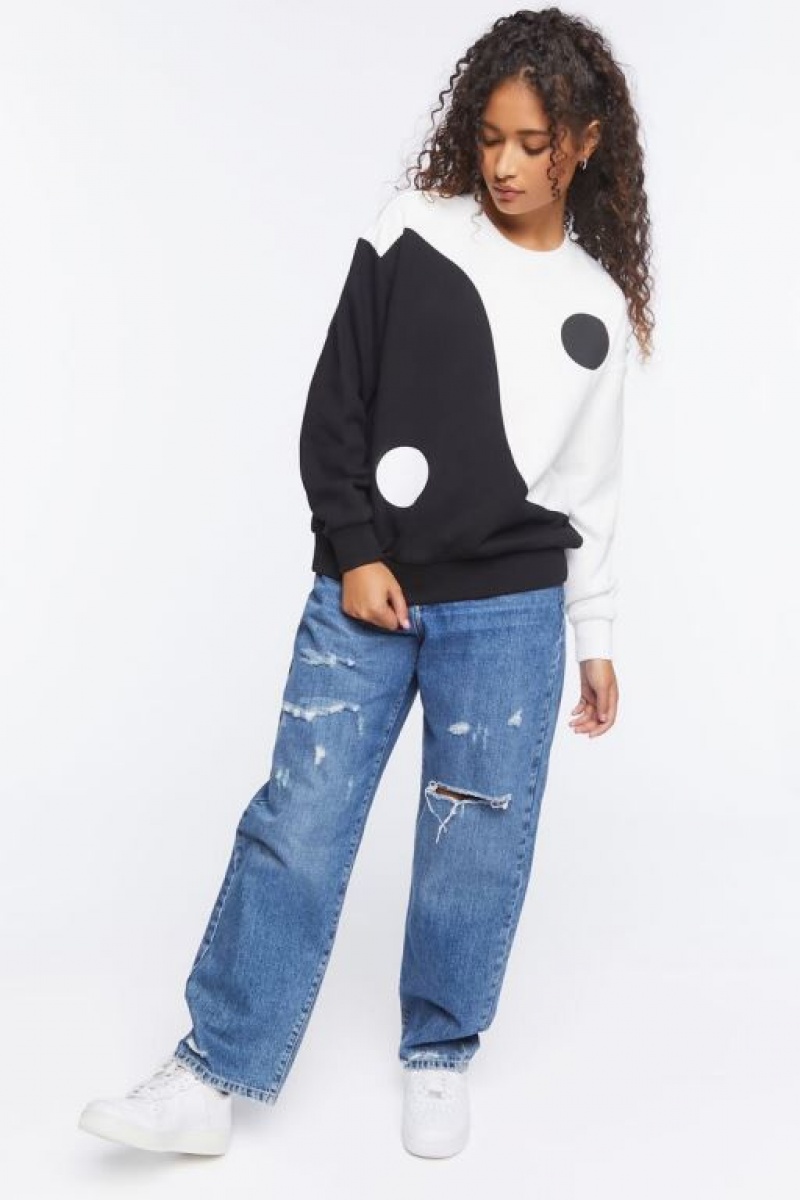 Pullover Forever 21 Yin Yang Crew Mujer Blancas Negras | x5SH7QqD1Kr