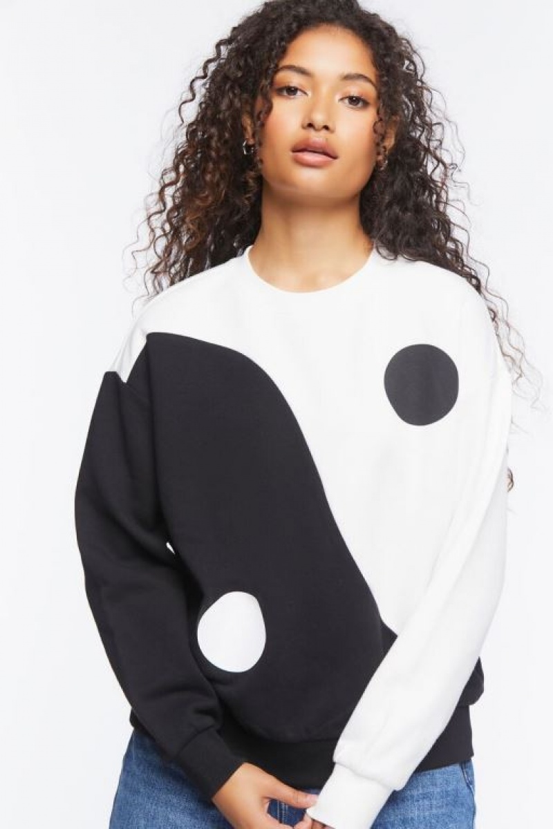 Pullover Forever 21 Yin Yang Crew Mujer Blancas Negras | x5SH7QqD1Kr