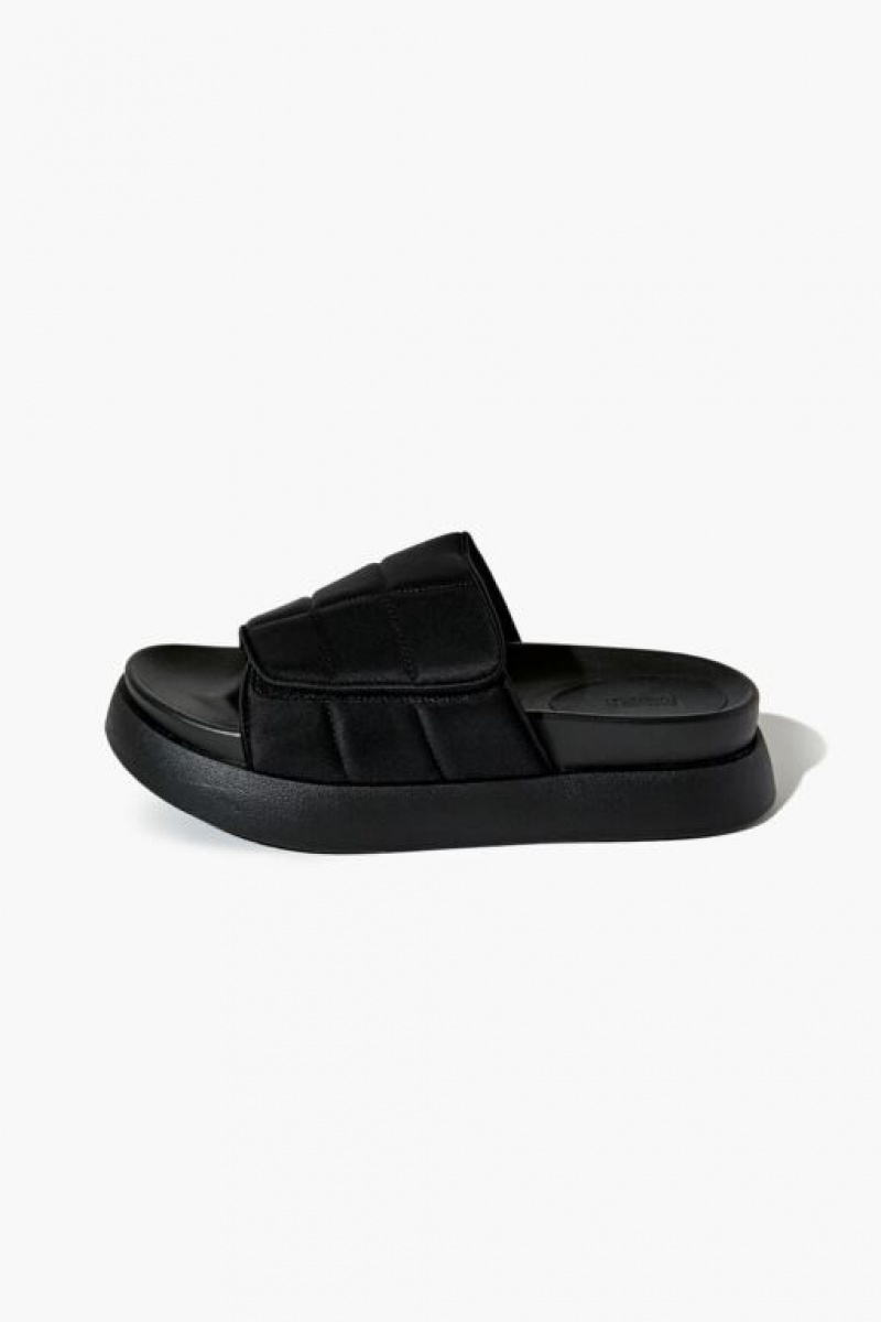 Sandalias Forever 21 Acolchado Open Toe Slides Mujer Negras | IAuVDHb3XkE