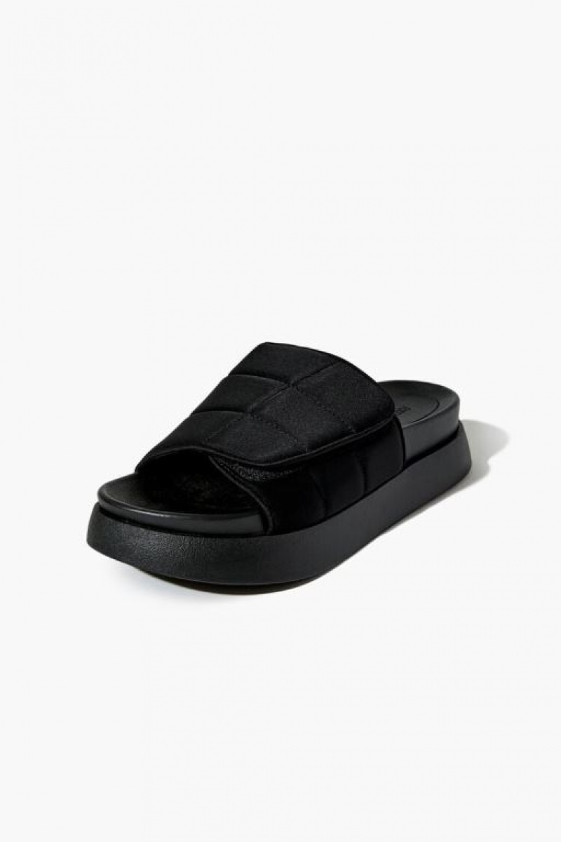 Sandalias Forever 21 Acolchado Open Toe Slides Mujer Negras | IAuVDHb3XkE