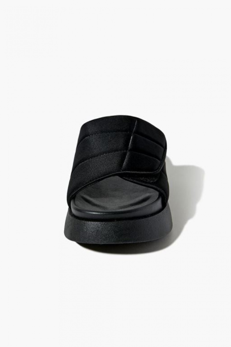 Sandalias Forever 21 Acolchado Open Toe Slides Mujer Negras | IAuVDHb3XkE