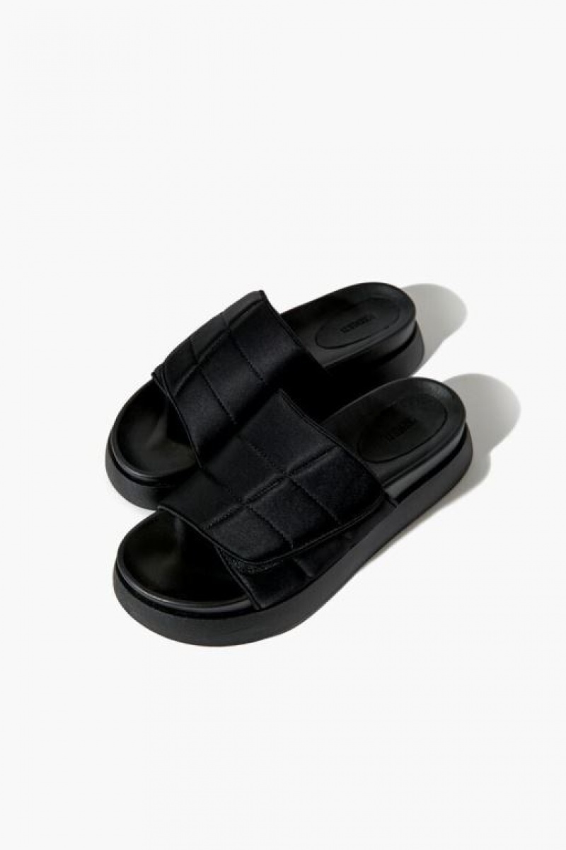 Sandalias Forever 21 Acolchado Open Toe Slides Mujer Negras | IAuVDHb3XkE