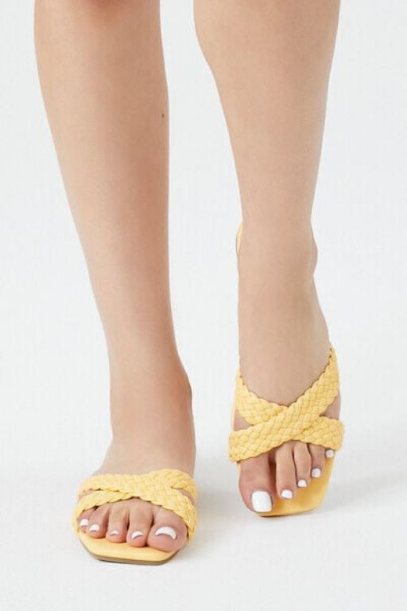 Sandalias Forever 21 Braided Crisscross Flat Mujer Amarillo | vQLSRIxunpb