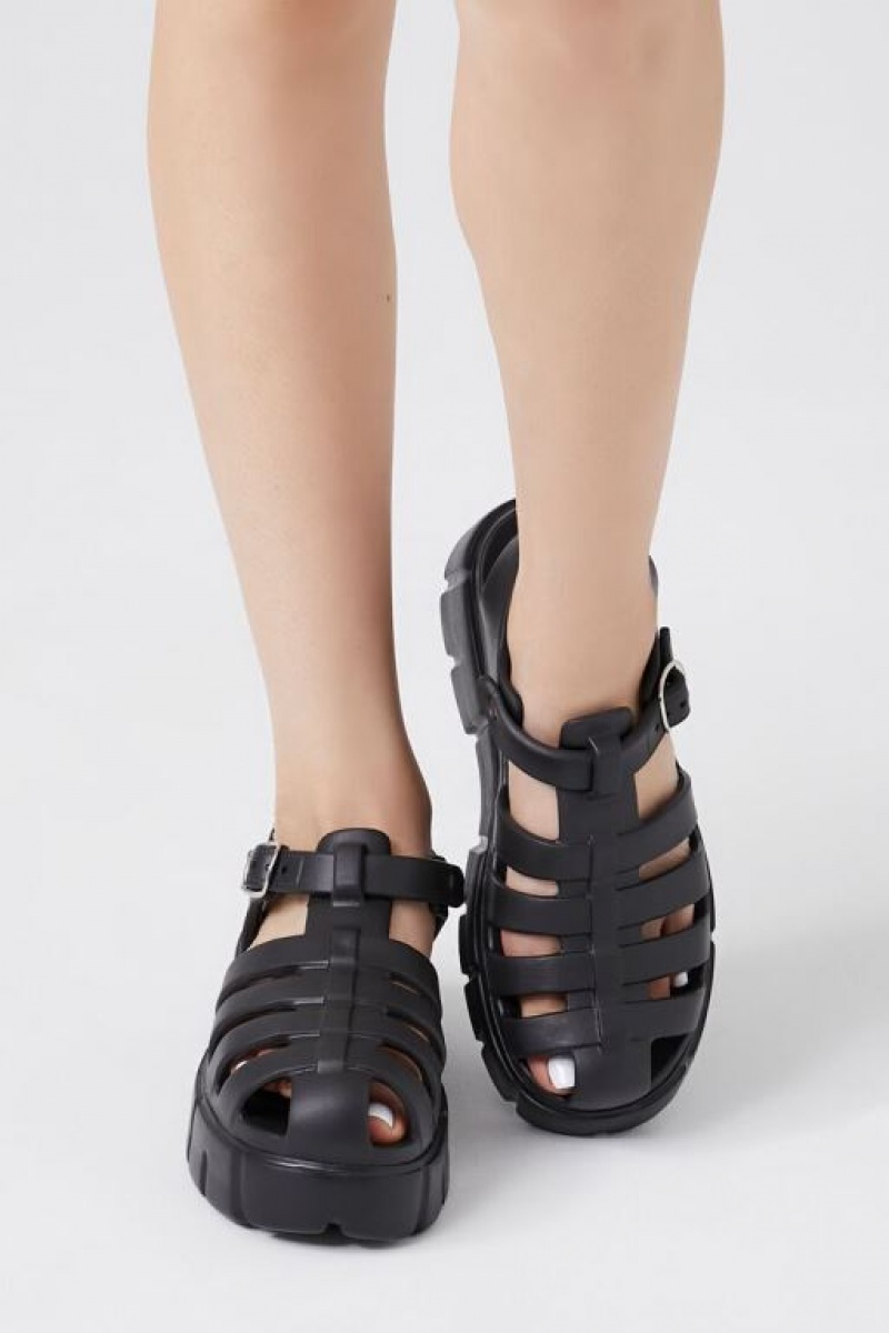 Sandalias Forever 21 Caged Lug Sole Mujer Negras | 3IO8XsJExjb