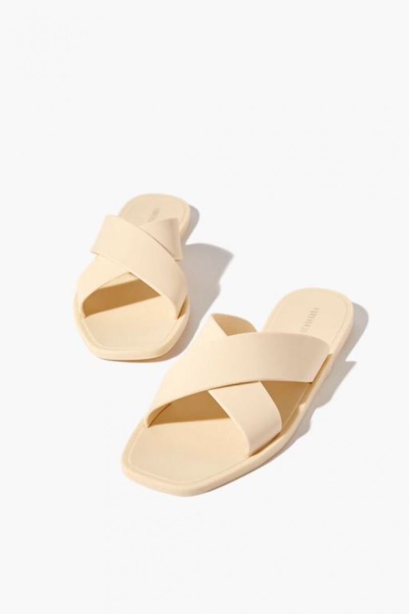 Sandalias Forever 21 Crisscross Square Toe Mujer Beige | f7sKQsKdVxI