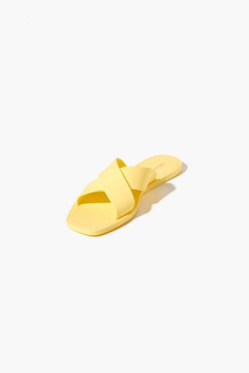 Sandalias Forever 21 Crisscross Square Toe Mujer Amarillo | I95XqjVsZBU