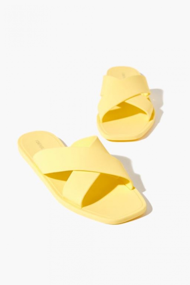 Sandalias Forever 21 Crisscross Square Toe Mujer Amarillo | I95XqjVsZBU