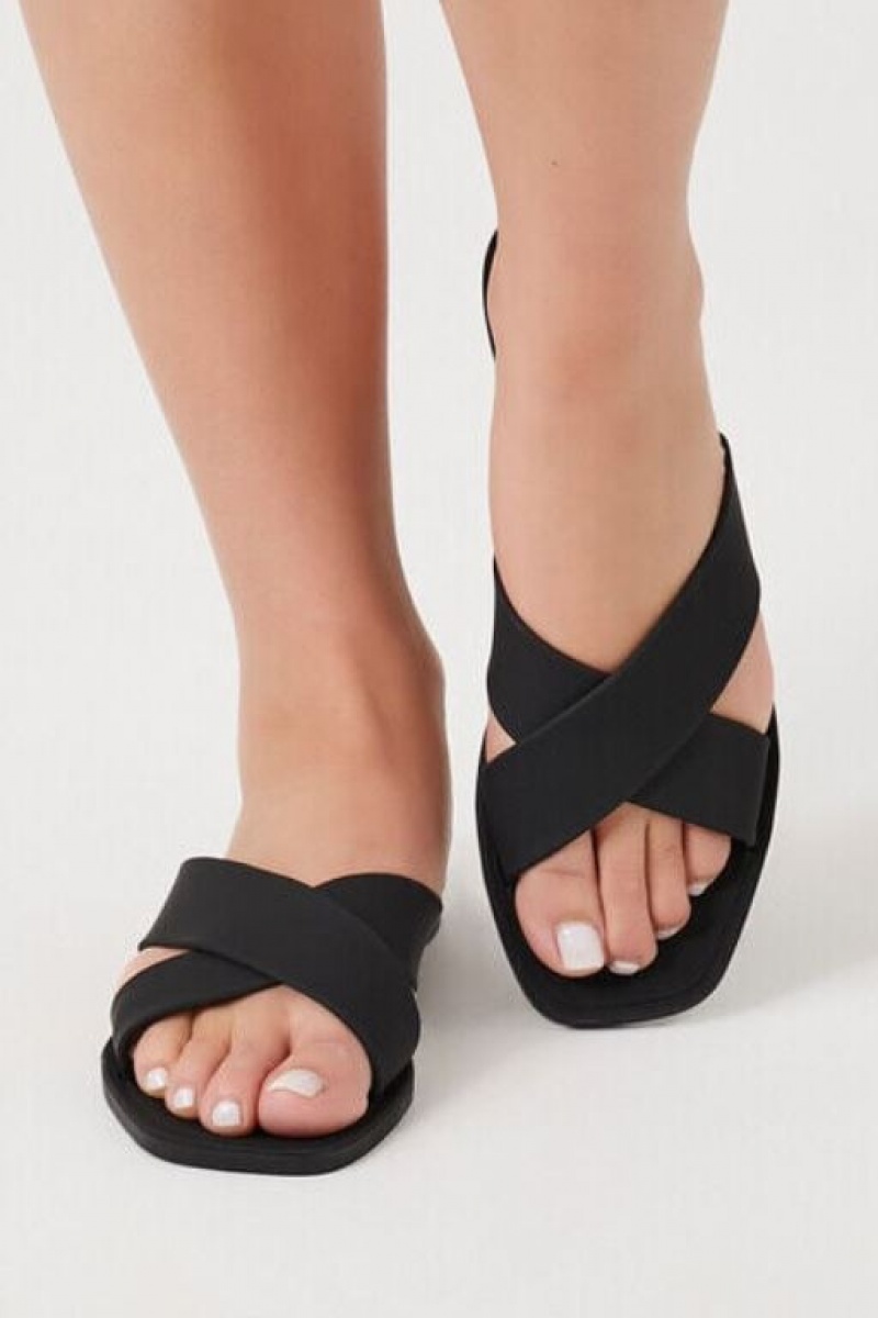 Sandalias Forever 21 Crisscross Square Toe Mujer Negras | cIZHKuSZLe1