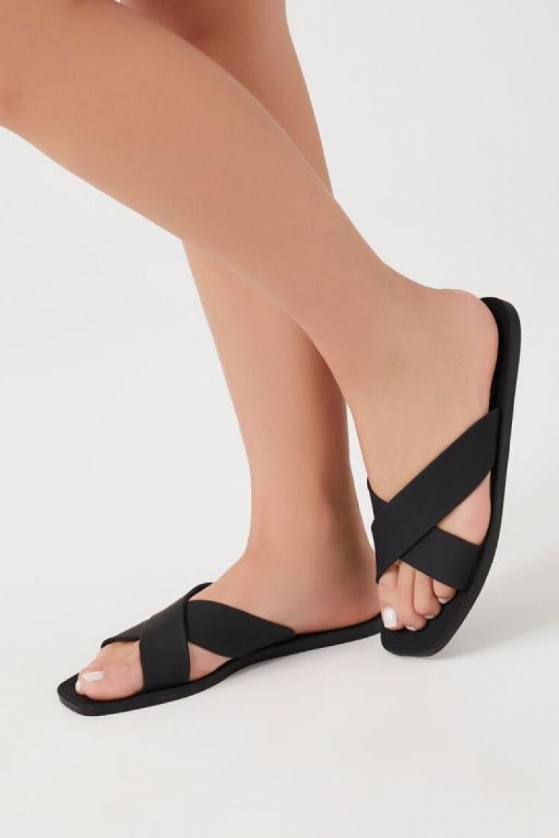 Sandalias Forever 21 Crisscross Square Toe Mujer Negras | cIZHKuSZLe1