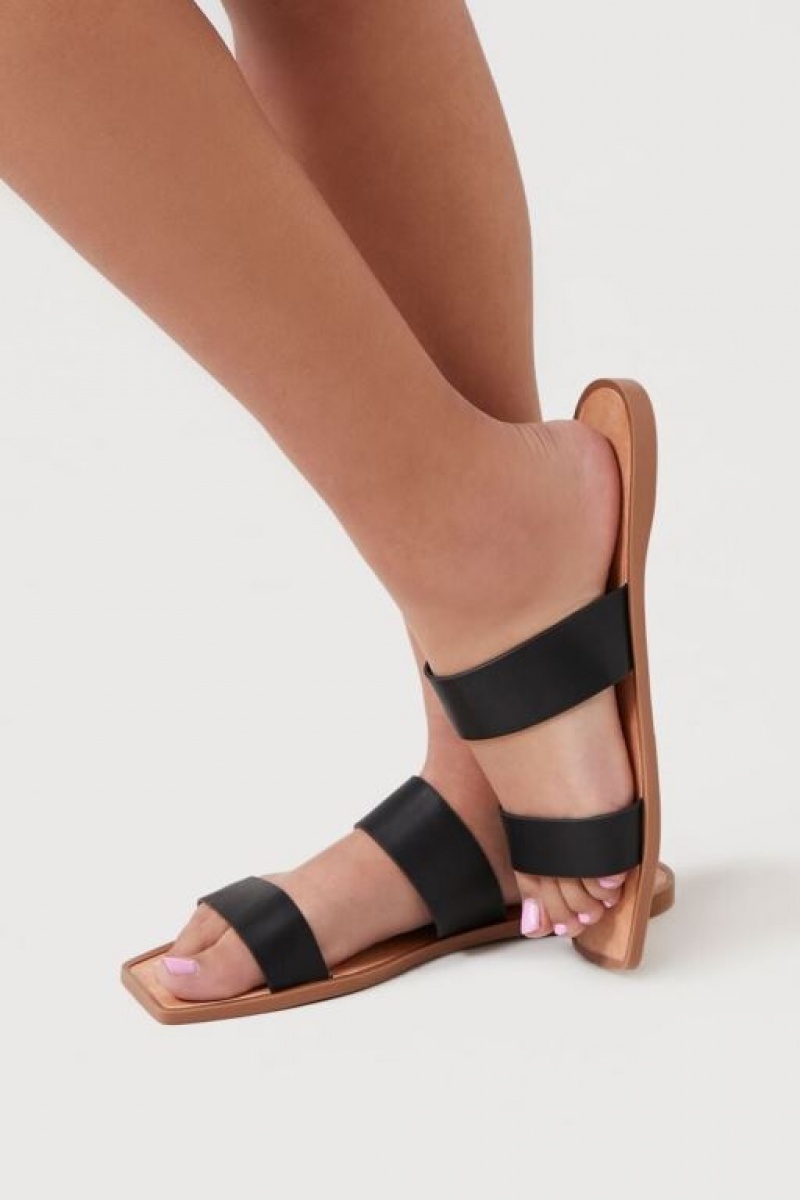 Sandalias Forever 21 Dual Strap Faux Cuero Mujer Negras | KGHkWca8FUc