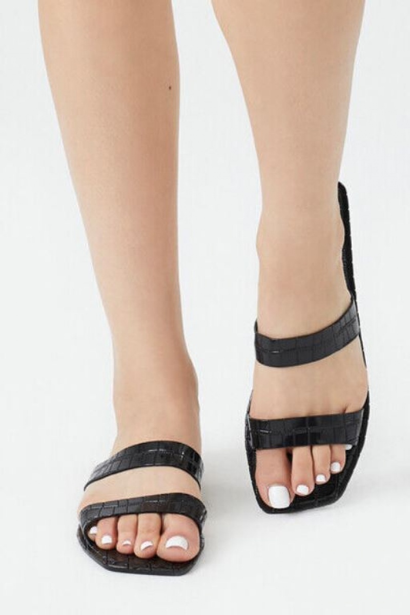 Sandalias Forever 21 Faux Croc Dual Strap Mujer Negras | UqJl4xfVzrl