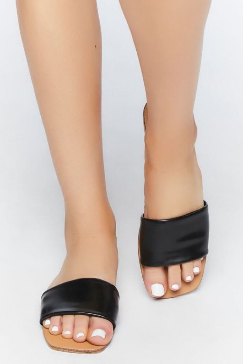 Sandalias Forever 21 Faux Cuero Open Toe Mujer Negras | no2i3H1HY08