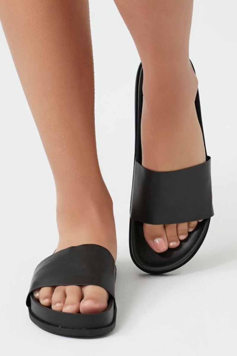 Sandalias Forever 21 Faux Cuero Slides Mujer Negras | B4RR8tA4Fkp