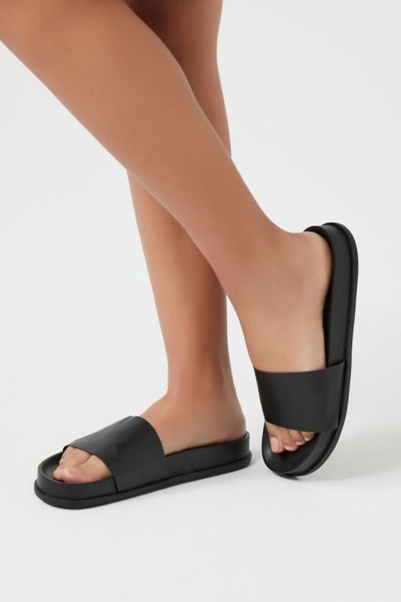 Sandalias Forever 21 Faux Cuero Slides Mujer Negras | B4RR8tA4Fkp