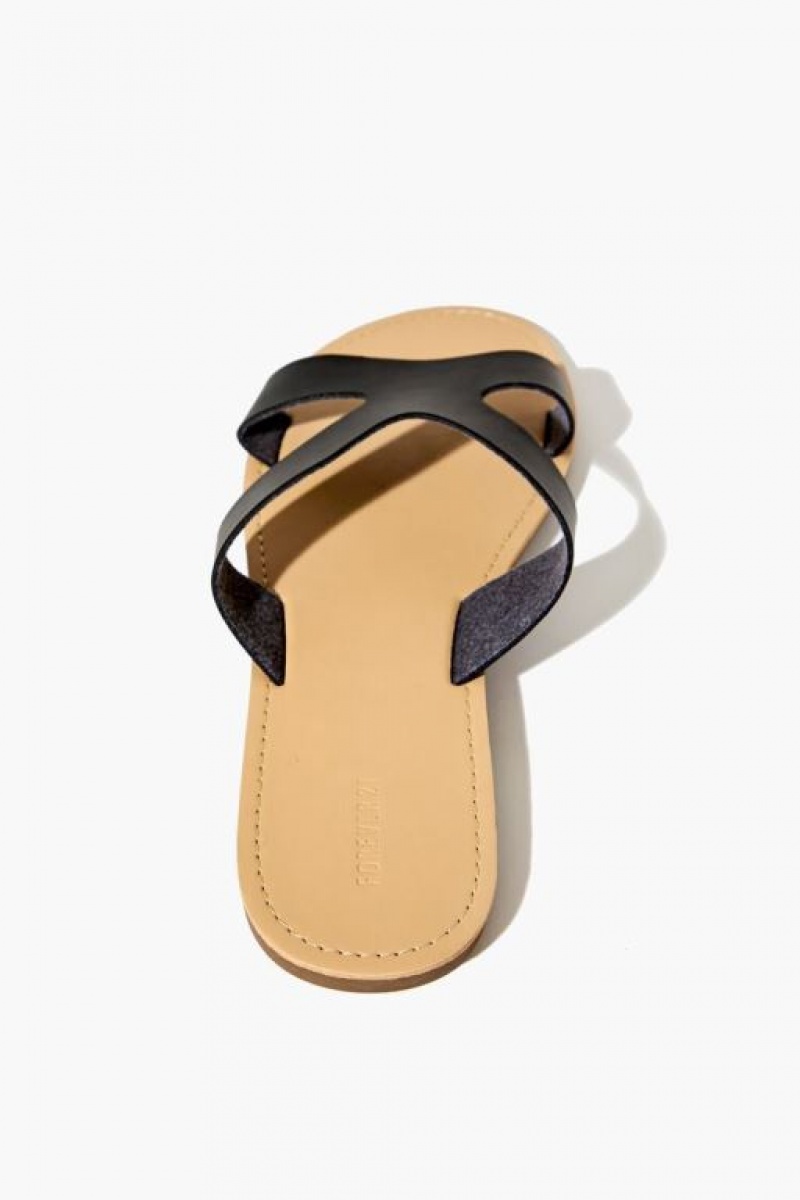 Sandalias Forever 21 Faux Cuero Strappy Flat Mujer Negras | 7ewRjpDVxjx