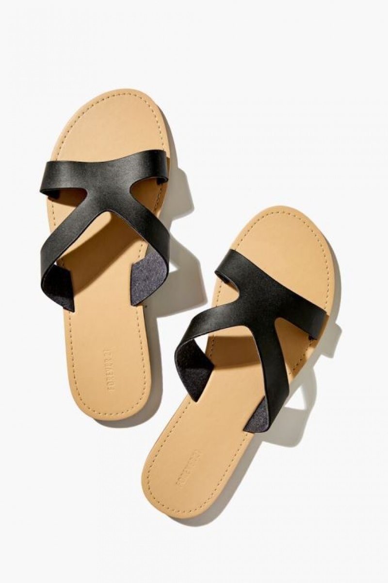 Sandalias Forever 21 Faux Cuero Strappy Flat Mujer Negras | 7ewRjpDVxjx