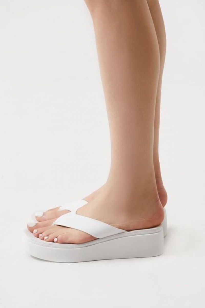 Sandalias Forever 21 Low Platform Thong Mujer Blancas | IEr8bxpNCD1