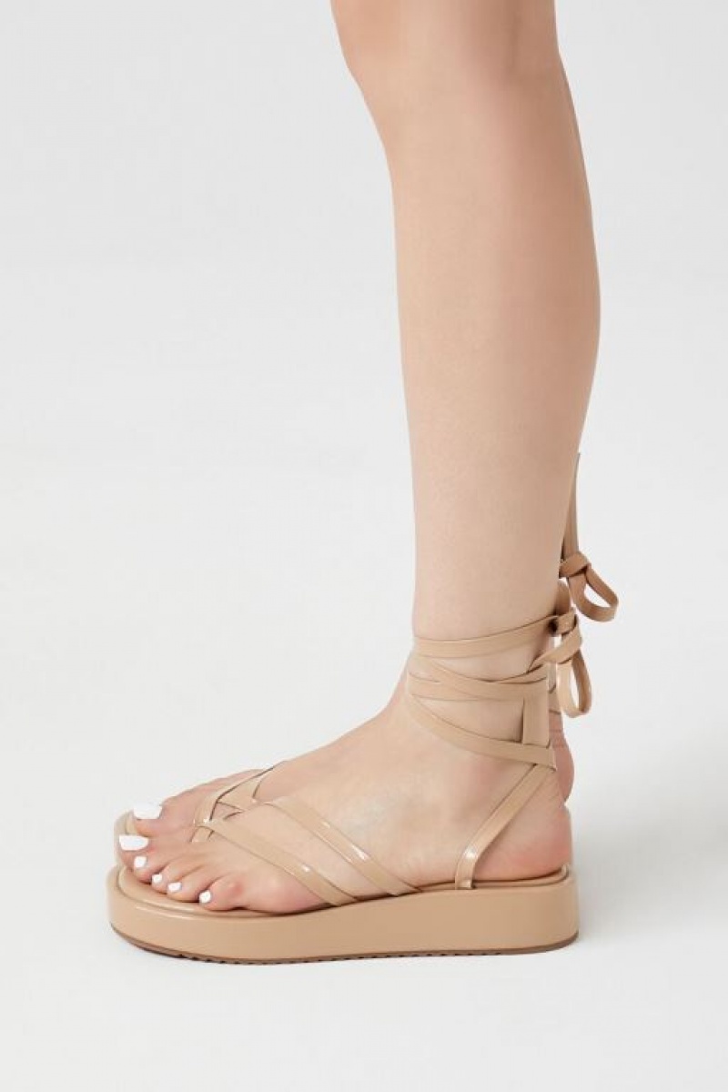 Sandalias Forever 21 Strappy Lace Up Flatform Mujer Beige | wbAxwD1WcLo