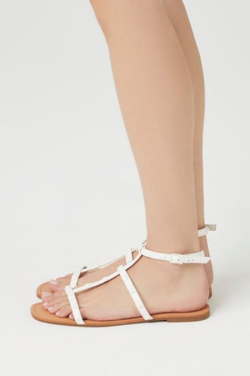 Sandalias Forever 21 Studded Gladiator Mujer Blancas | t1jex2VbgT4