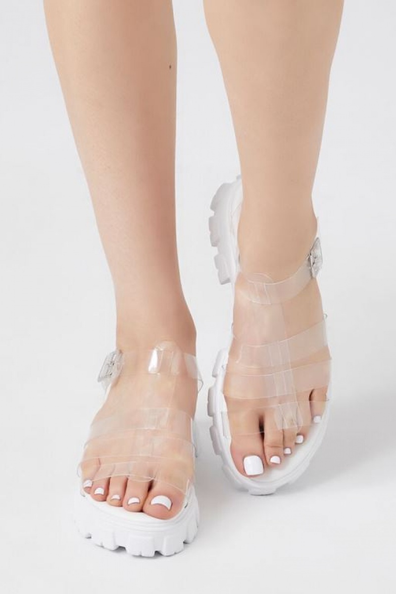 Sandalias Forever 21 Transparent Caged Jelly Mujer Blancas | ENL6dMf3WDX