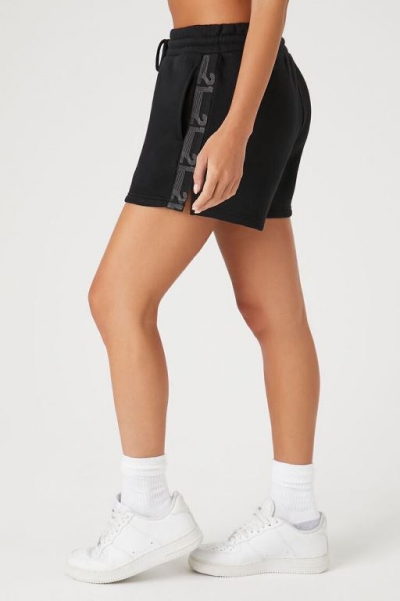 Short Forever 21 Active Fleece Estampadas Mujer Negras | k2ai5KSjo3A