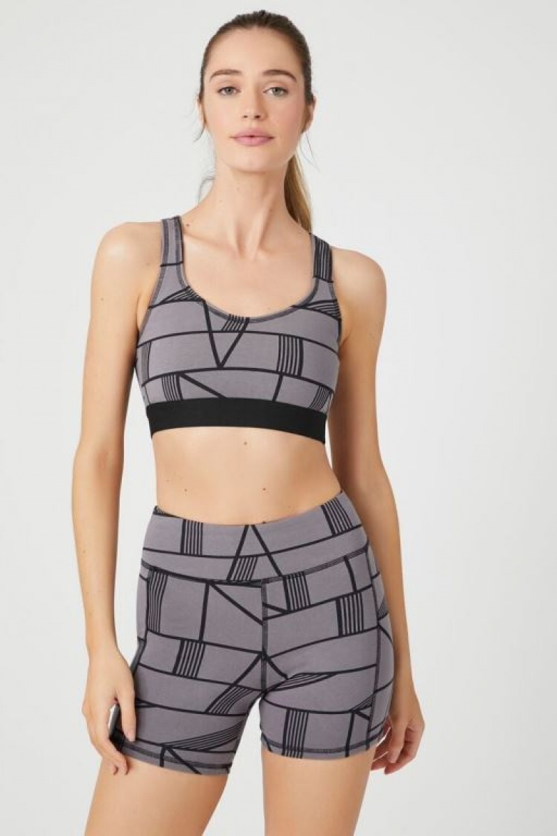 Short Forever 21 Active Geo Print Biker Mujer Negras Gris | pOAQmZbWmvP