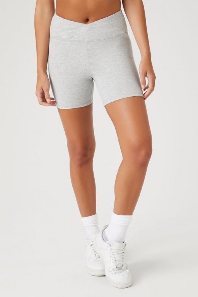 Short Forever 21 Active Heathered Surplice Biker Mujer Gris | k9BogsZauxj