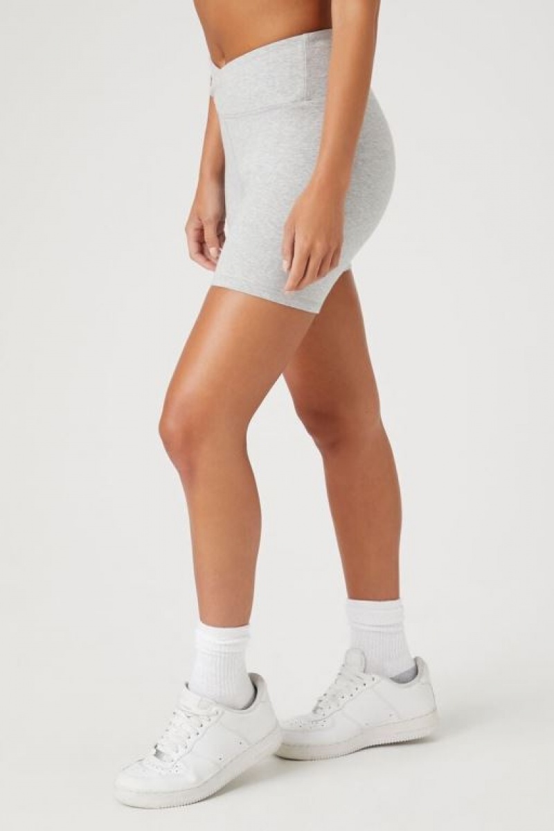 Short Forever 21 Active Heathered Surplice Biker Mujer Gris | k9BogsZauxj